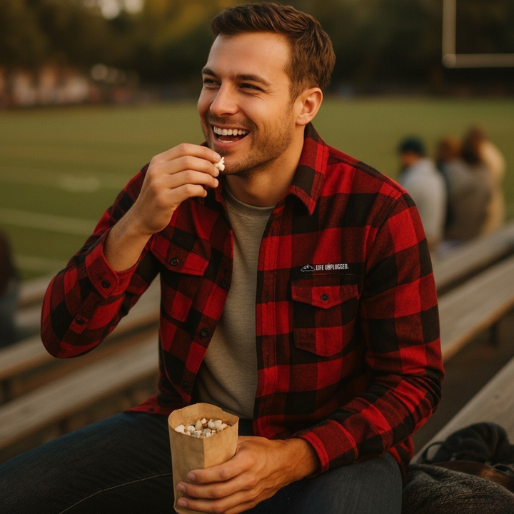 LIFE UNPLUGGED PREMIUM BUTTON DOWN FLANNEL - BUFFALO PLAID RED/BLACK