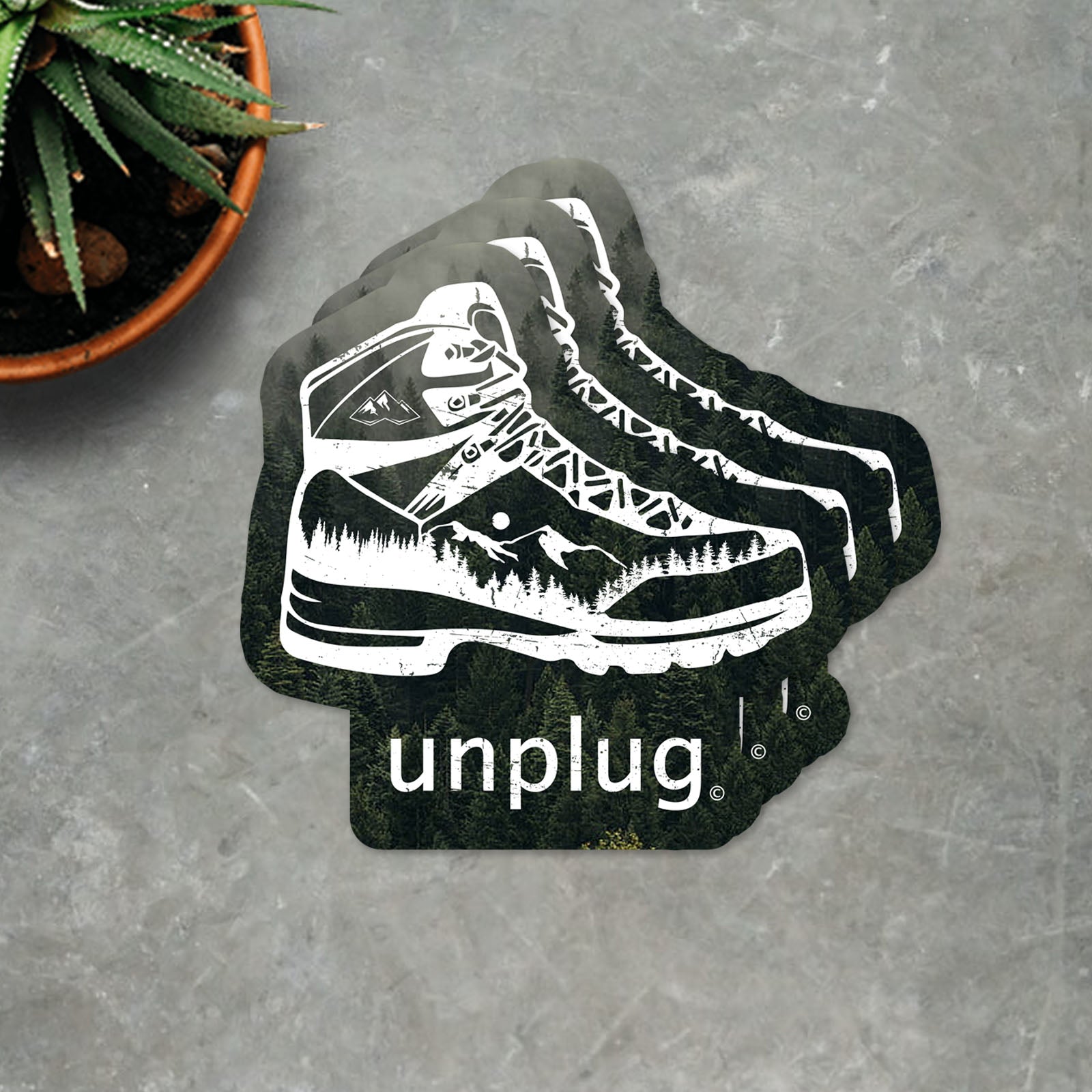 Hiking Boot Mountain Scene Vinyl Sticker – Life Unplugged