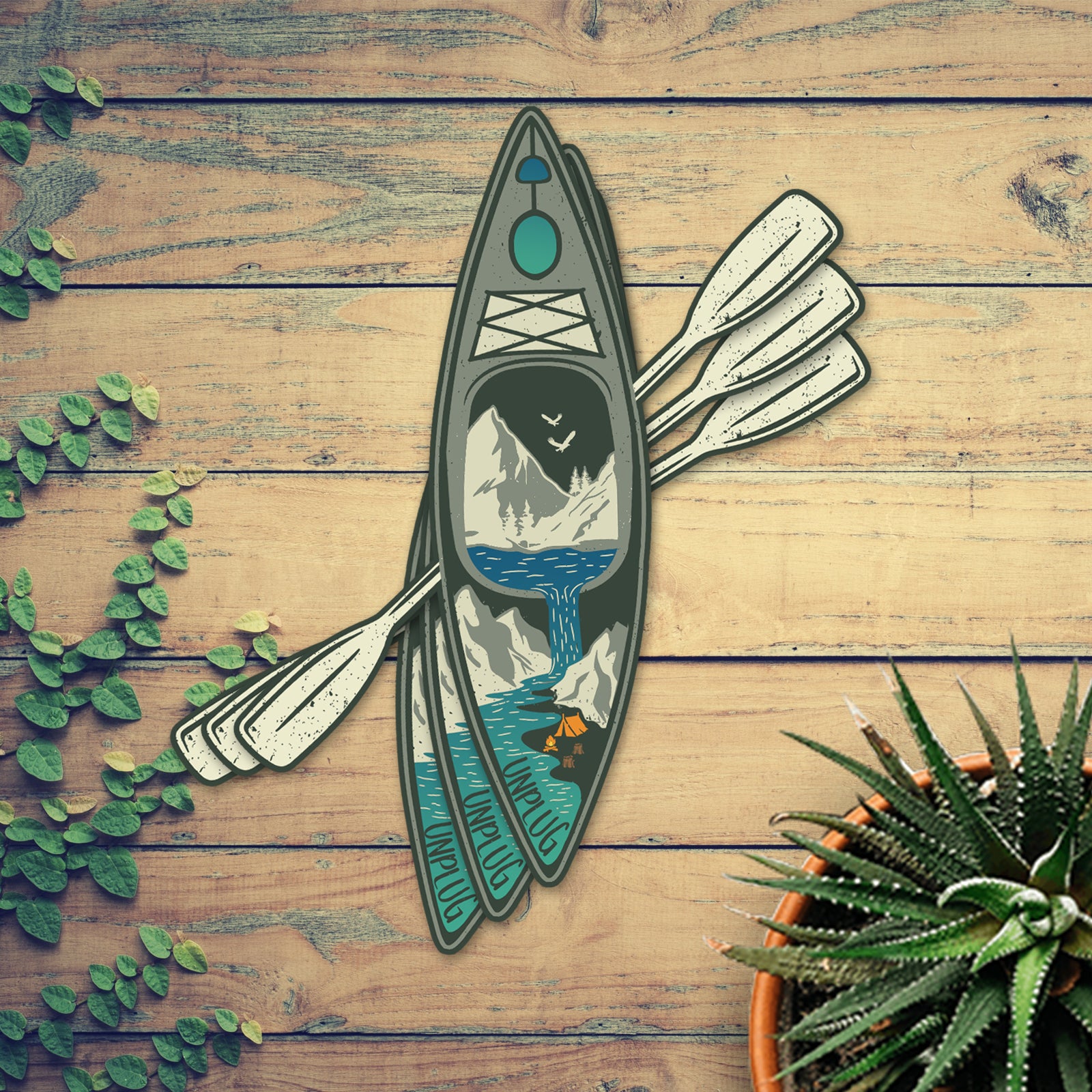 Life Unplugged Sticker Kayak Mountain Scene Vinyl Sticker – Life Unplugged
