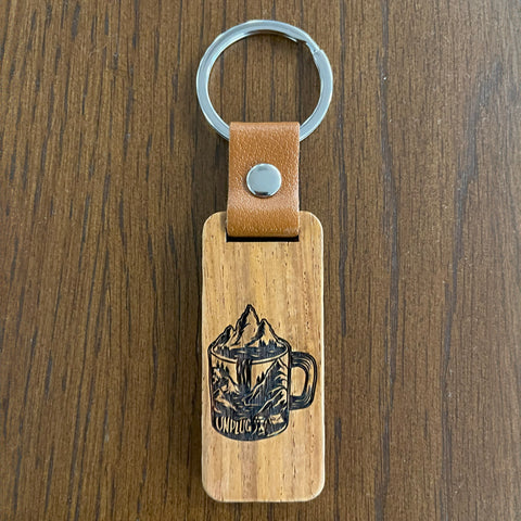 Coffee Mountain Scene Wooden Keychain