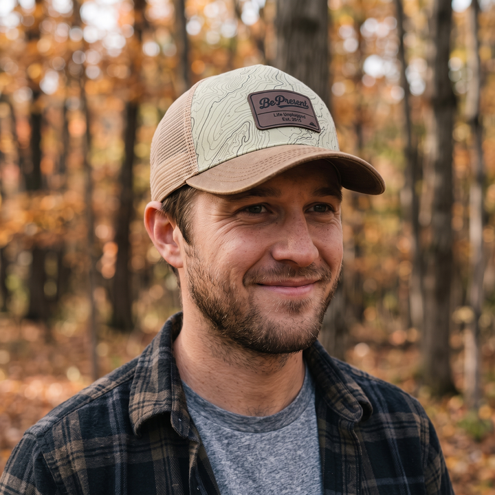 Limited Edition Topographical Rugged Mid Profile Snapback Hat — Three-quarter view