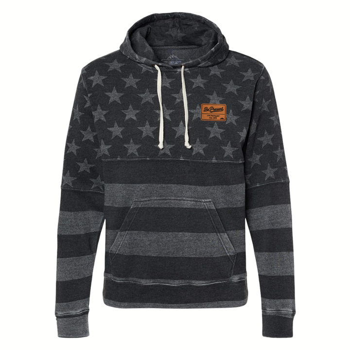 LIMITED EDITION AMERICAN FLAG HOODIE WITH BE PRESENT LEATHER PATCH