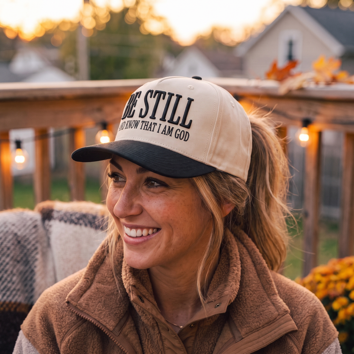 Limited Edition Be Still and Know Two Tone Mid Profile Snapback Baseball Hat — Three-quarter view