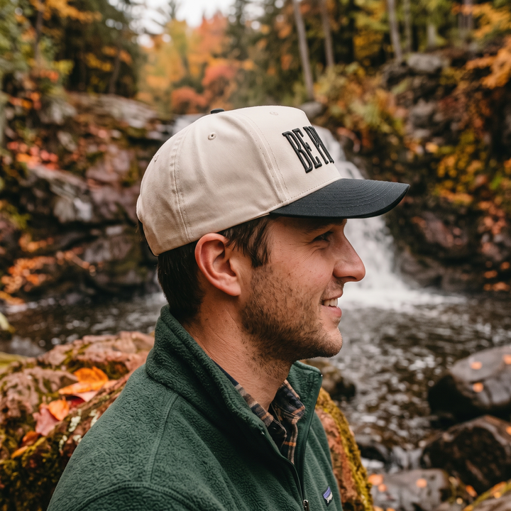 Limited Edition Be Present Two Tone Mid Profile Snapback Baseball Hat — Side profile