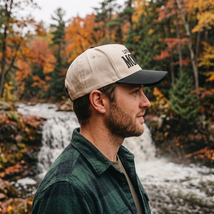 Limited Edition Live in the Moment Two Tone Mid Profile Snapback Baseball Hat — Side profile