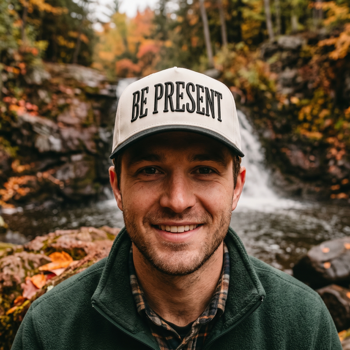 Limited Edition Be Present Two Tone Mid Profile Snapback Baseball Hat — Front view