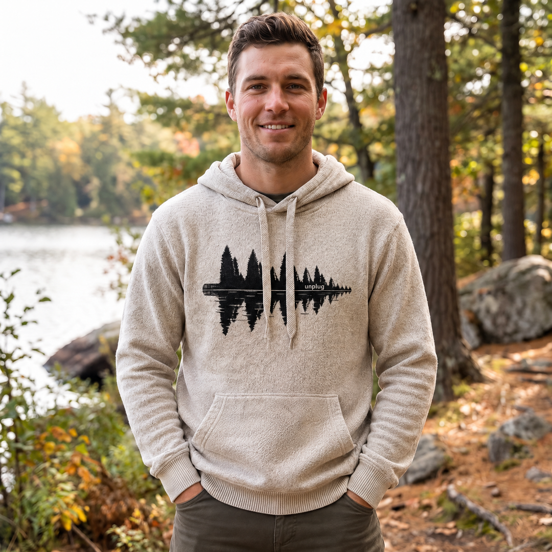 Lakeside Tree Reflection Nantucket Super Soft Sweater Hoodie — Front view