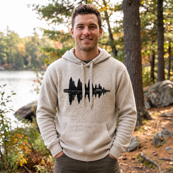 Lakeside Tree Reflection Nantucket Super Soft Sweater Hoodie — Front view