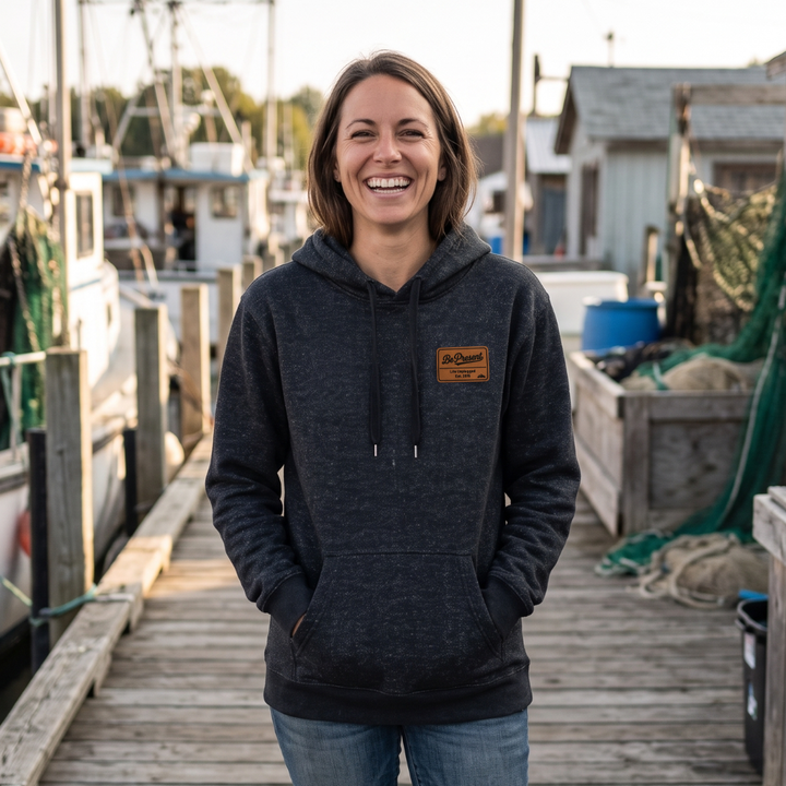 LIMITED EDITION Nantucket Super Soft Sweater Hoodie Be Present Leather Patch