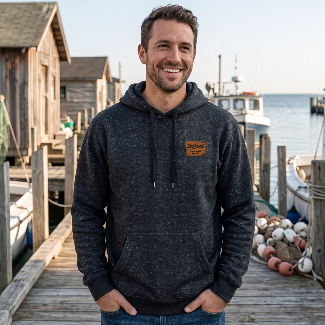 LIMITED EDITION Nantucket Super Soft Sweater Hoodie Be Present Leather Patch