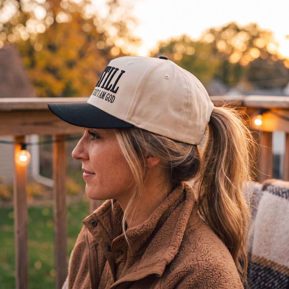 Limited Edition Be Still and Know Two Tone Mid Profile Snapback Baseball Hat — Side profile