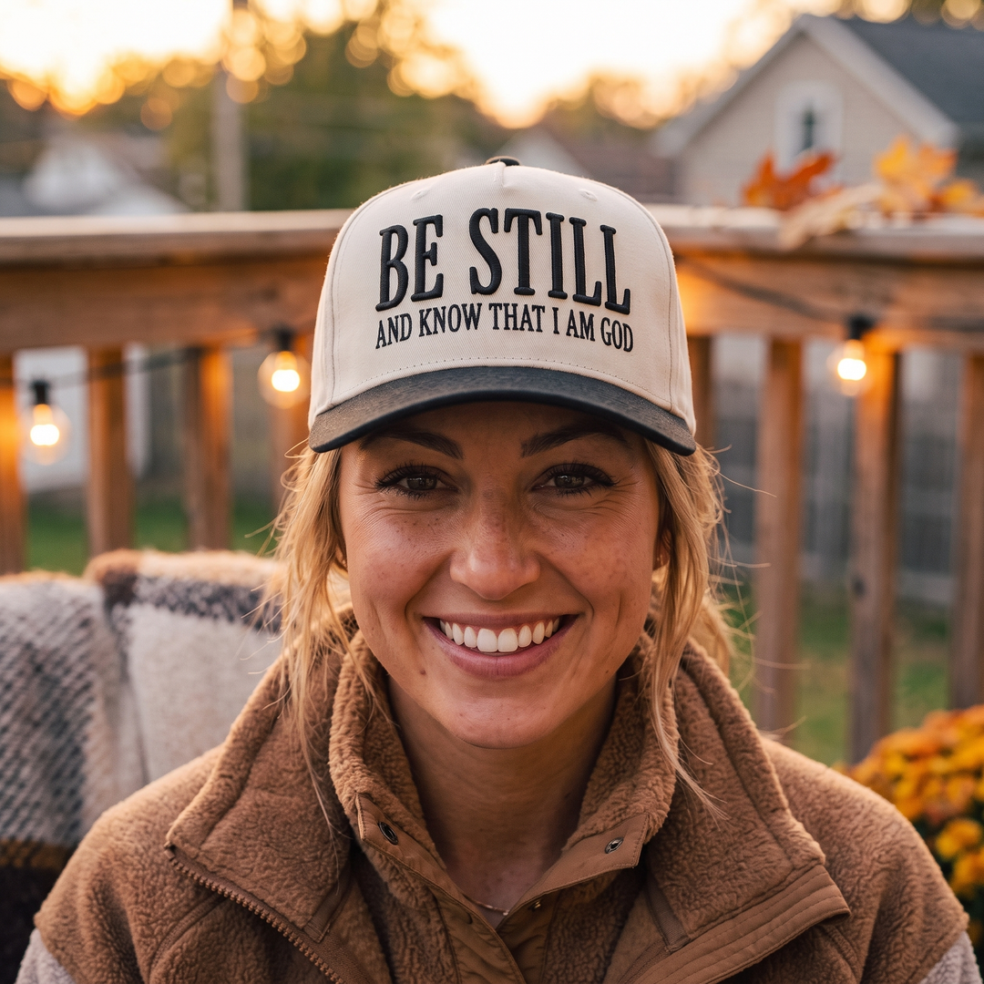 Limited Edition Be Still and Know Two Tone Mid Profile Snapback Baseball Hat — Front view