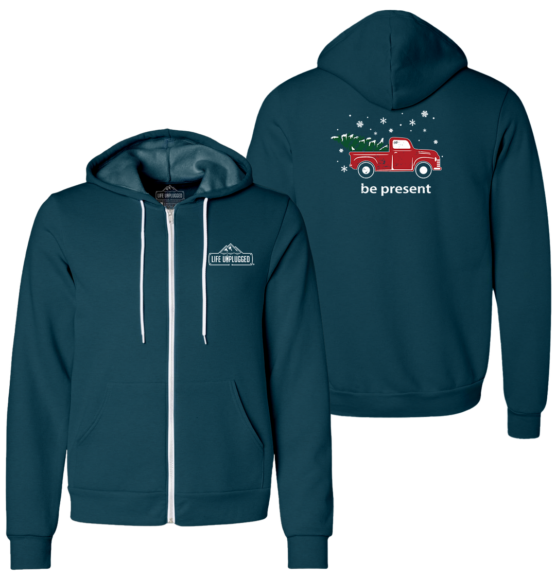 Christmas Tree Truck Supersoft Midweight Zip Up Hoodie