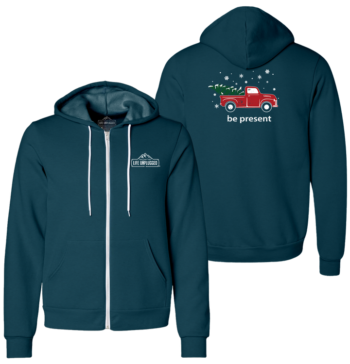 Christmas Tree Truck Supersoft Midweight Zip Up Hoodie