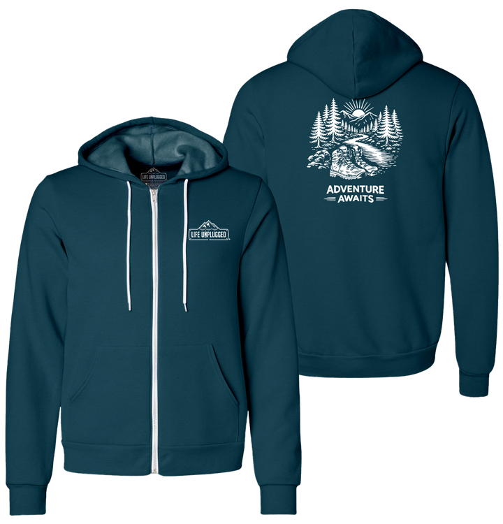 ADVENTURE AWAITS Supersoft Midweight Zip Up Hoodie