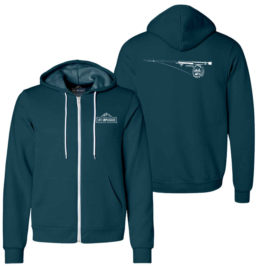 FLY FISHING MOUNTAIN SCENE Supersoft Midweight Zip Up Hoodie