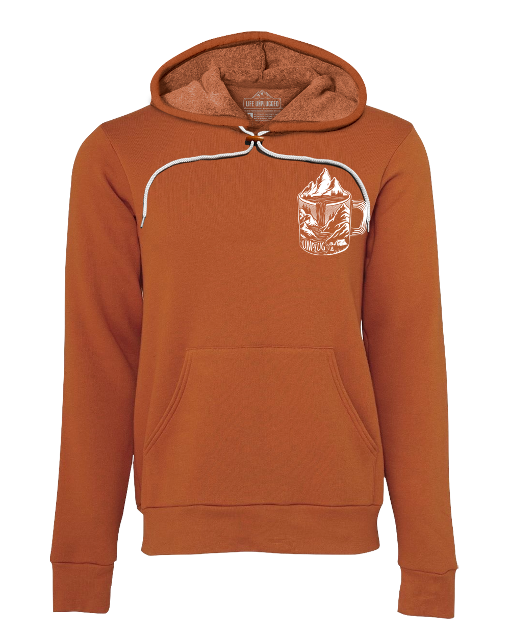 Coffee Mountain Scene Left Chest Super Soft Hoodie