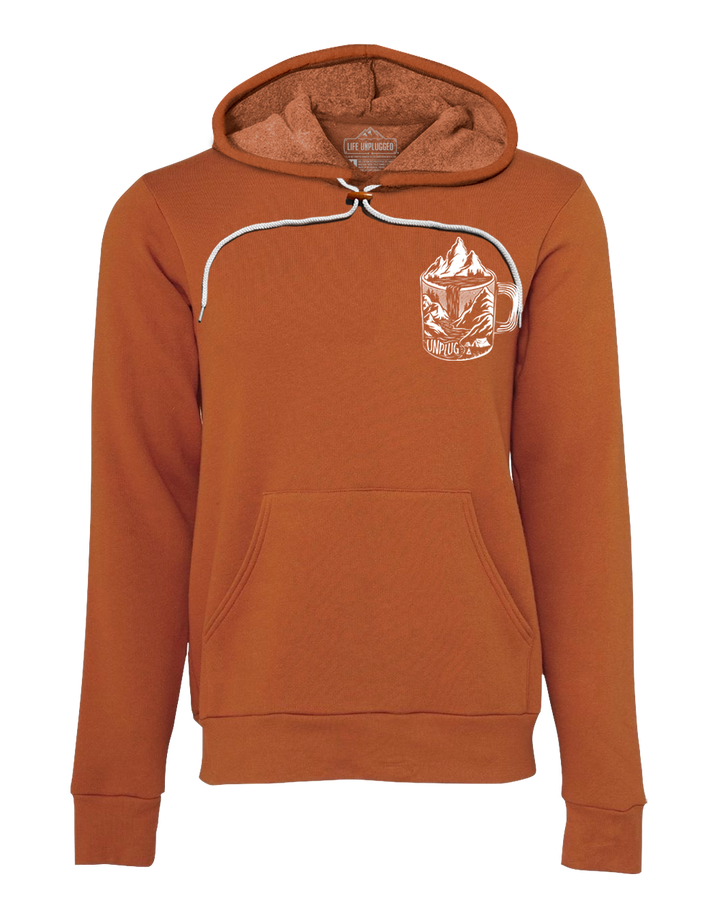 Coffee Mountain Scene Left Chest Super Soft Hoodie