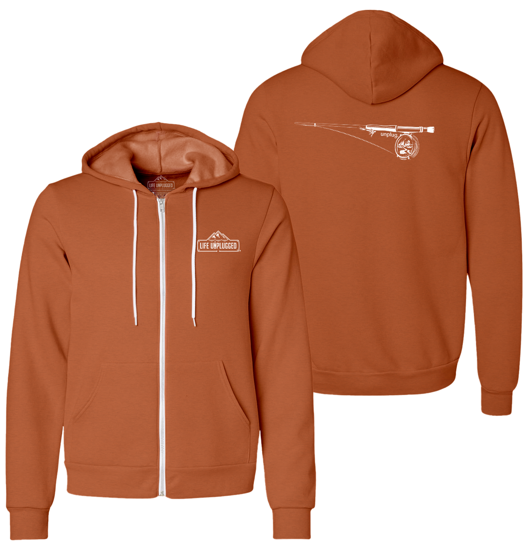 FLY FISHING MOUNTAIN SCENE Supersoft Midweight Zip Up Hoodie