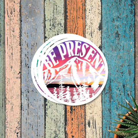 Be Present Mountain Sunset Vinyl Sticker