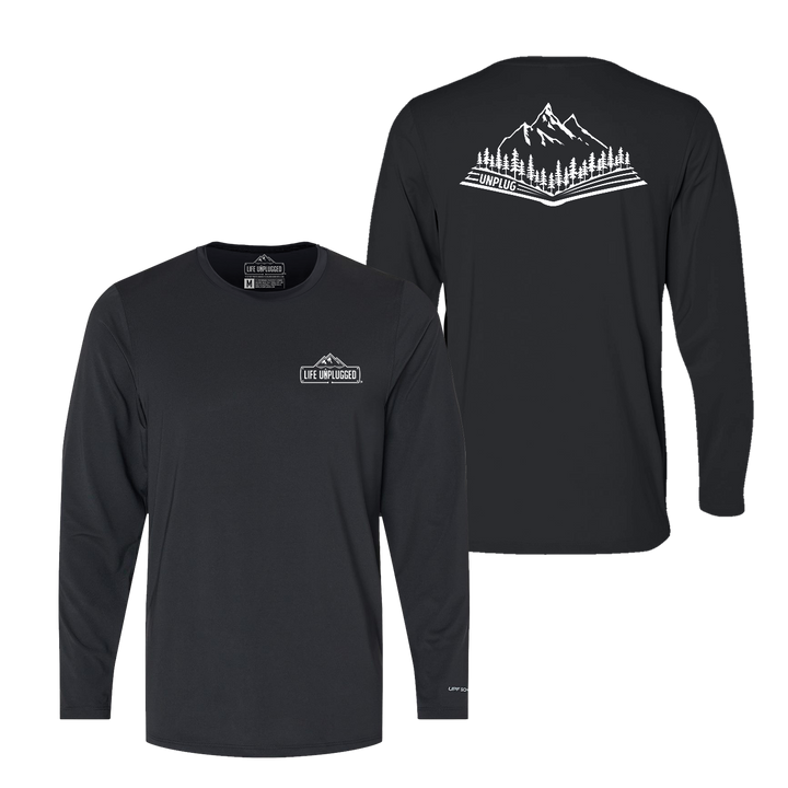 Open Book Mountain Scene Performance Long Sleeve with UPF 50+