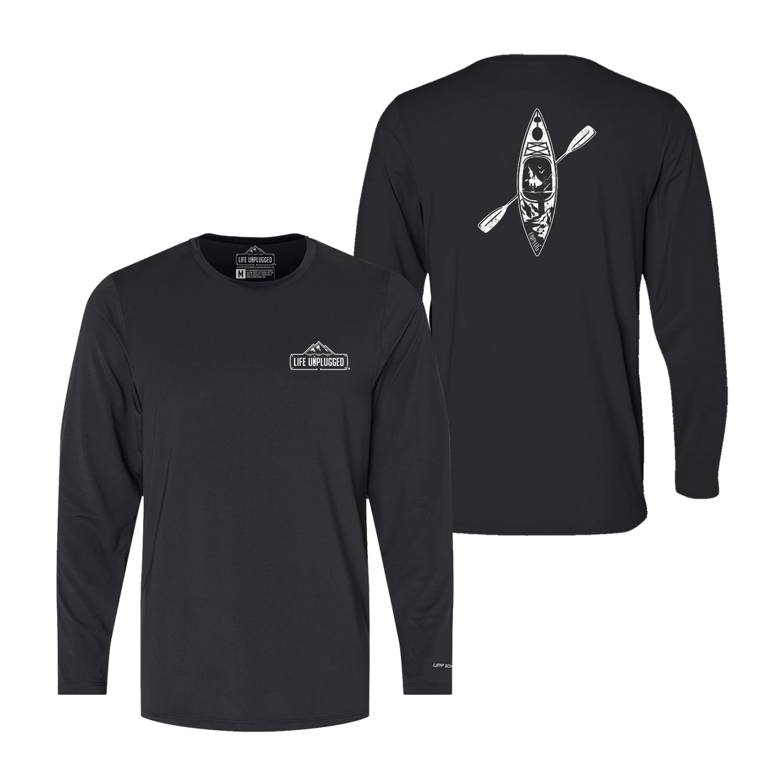 Kayak Mountain Scene Performance Long Sleeve with UPF 50+