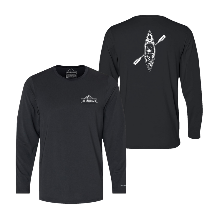 Kayak Mountain Scene Performance Long Sleeve with UPF 50+