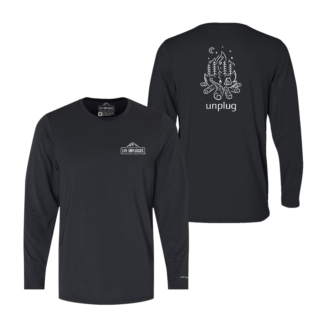 Campfire Camping Scene Performance Long Sleeve with UPF 50+