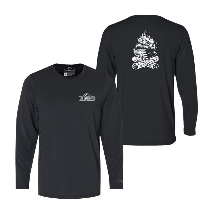 Campfire Mountain Scene Performance Long Sleeve with UPF 50+