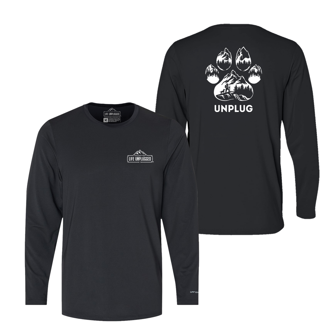 Paw Print Mountain Scene Performance Long Sleeve with UPF 50+