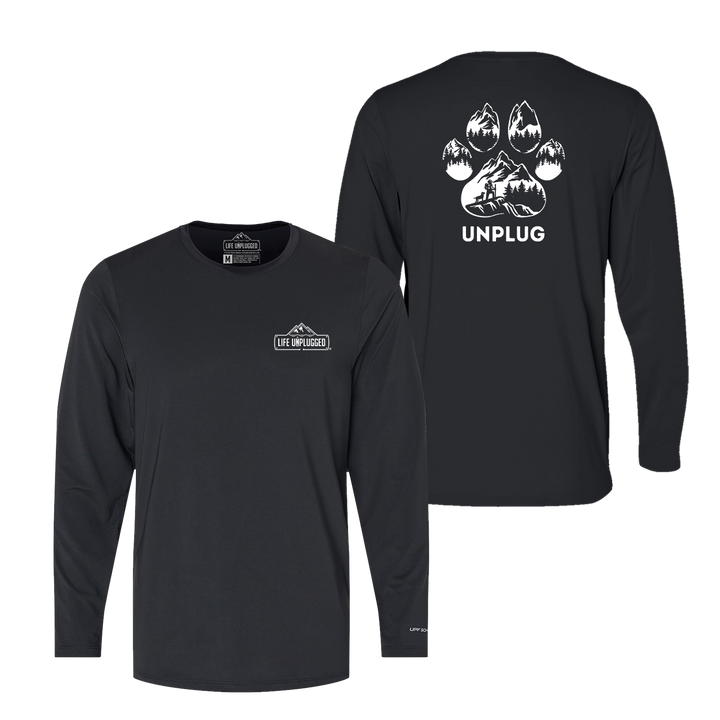 Paw Print Mountain Scene Performance Long Sleeve with UPF 50+