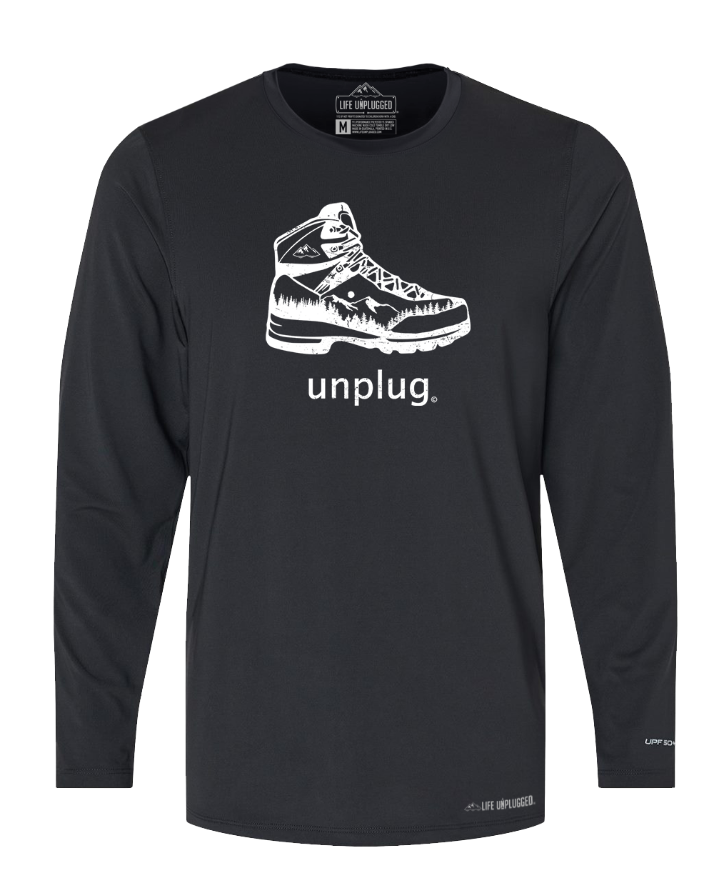 Hiking Boot Mountain Scene Poly/Spandex High Performance Long Sleeve with UPF 50+ - Life Unplugged