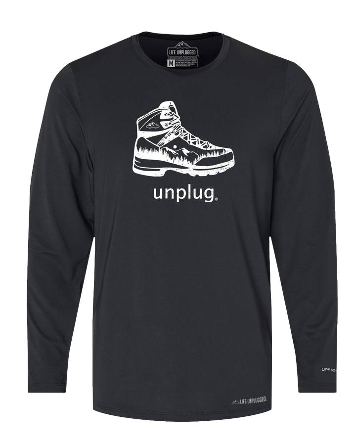 Hiking Boot Mountain Scene Poly/Spandex High Performance Long Sleeve with UPF 50+ - Life Unplugged