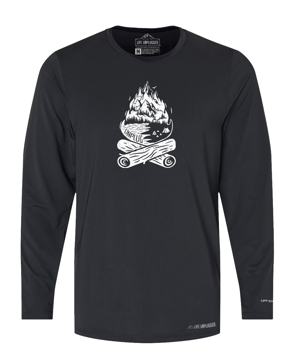 Campfire Mountain Scene Poly/Spandex High Performance Long Sleeve with UPF 50+ - Life Unplugged