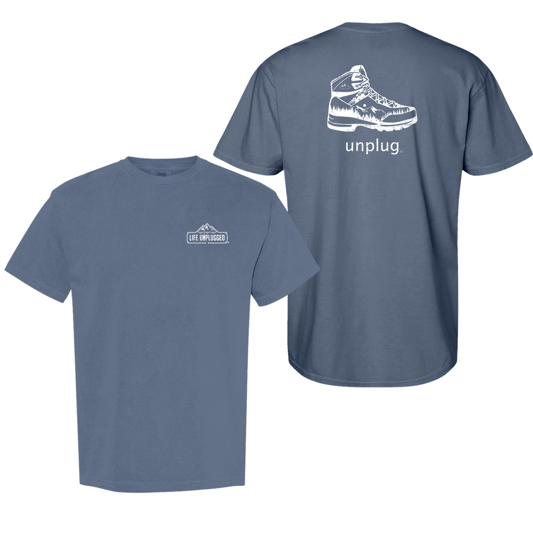 HIKING BOOT MOUNTAIN SCENE Cotton T-Shirt powered by Comfort Colors®