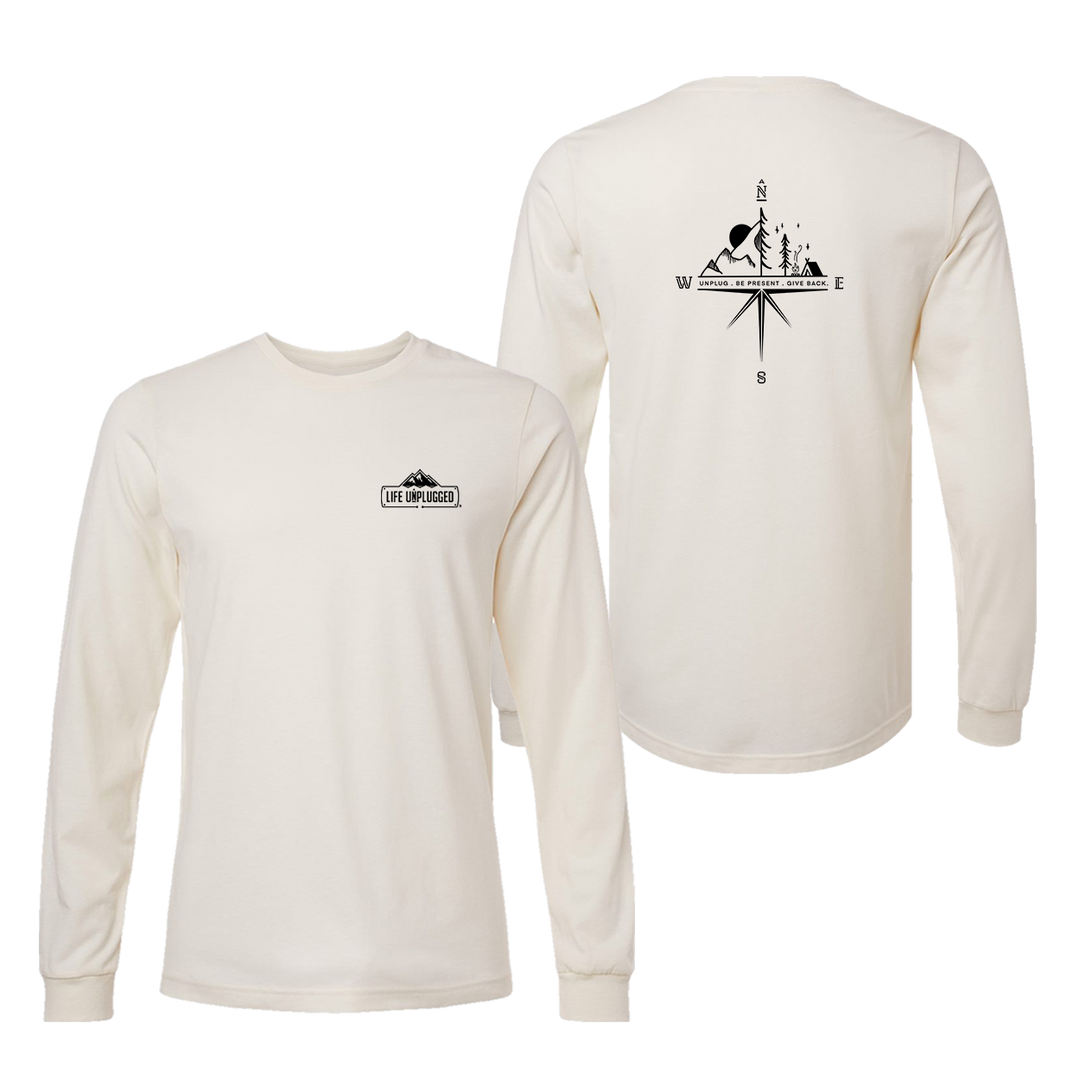 COMPASS MOUNTAIN SCENE BLACK | BACK Long Sleeve T-Shirt MEDIUM - BONE BLOWOUT