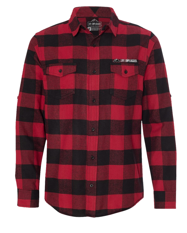 LIFE UNPLUGGED PREMIUM BUTTON DOWN FLANNEL 2XL - BUFFALO PLAID RED/BLACK BLOWOUT
