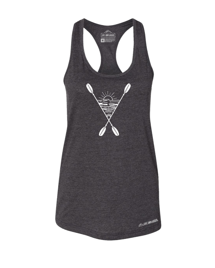 Kayaking Into The Sunset Premium Women's Relaxed Fit Racerback Tank Top - Life Unplugged