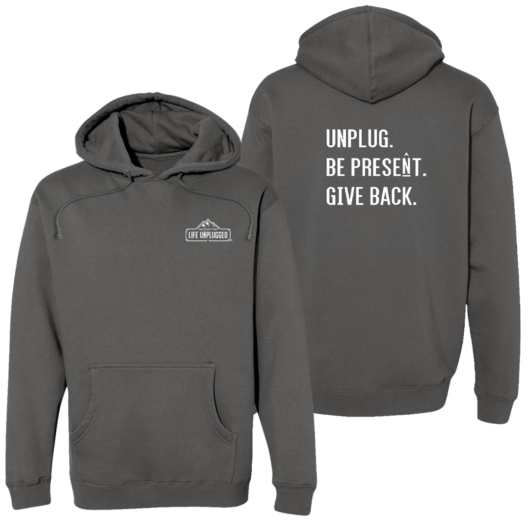 Unplug. Be Present. Give Back. Heavyweight Hoodie