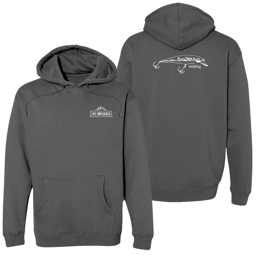 Fishing Lure Mountain Scene Heavyweight Hoodie