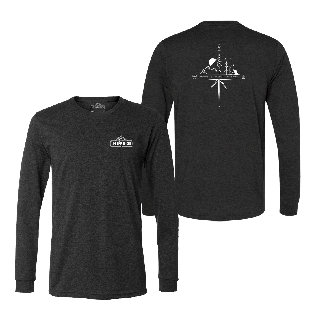 Compass Mountain Scene Long Sleeve T-Shirt