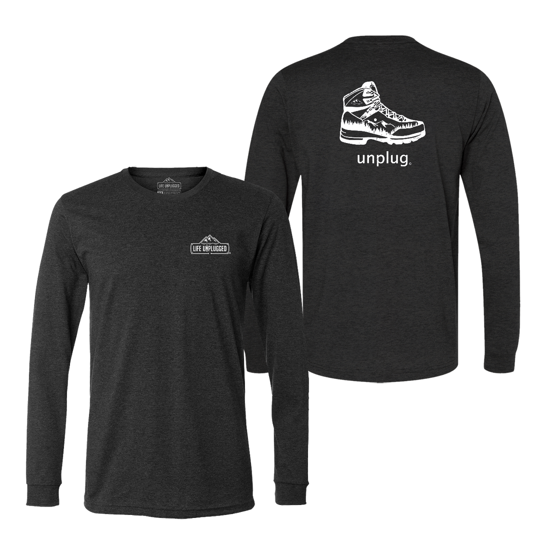 Hiking Boot Mountain Scene Long Sleeve T-Shirt