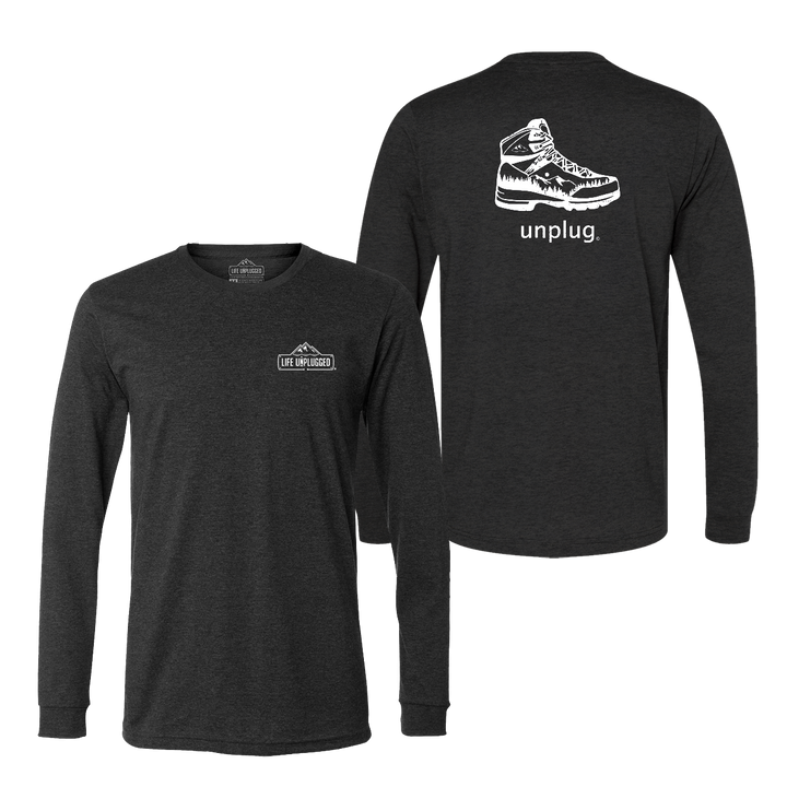 Hiking Boot Mountain Scene Long Sleeve T-Shirt