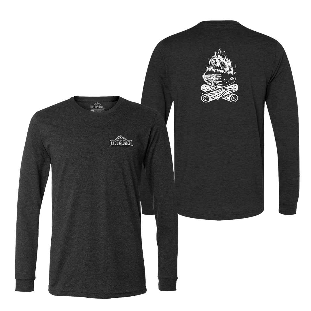 Campfire Mountain scene Long Sleeve T-Shirt