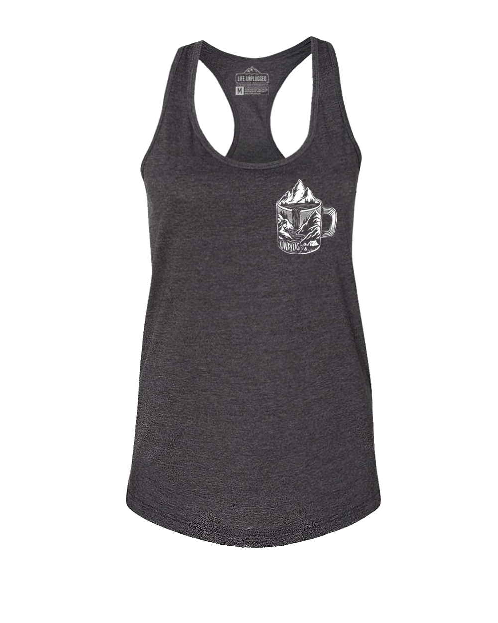 Coffee Mountain Scene Left Chest Women's Racerback Tank Top