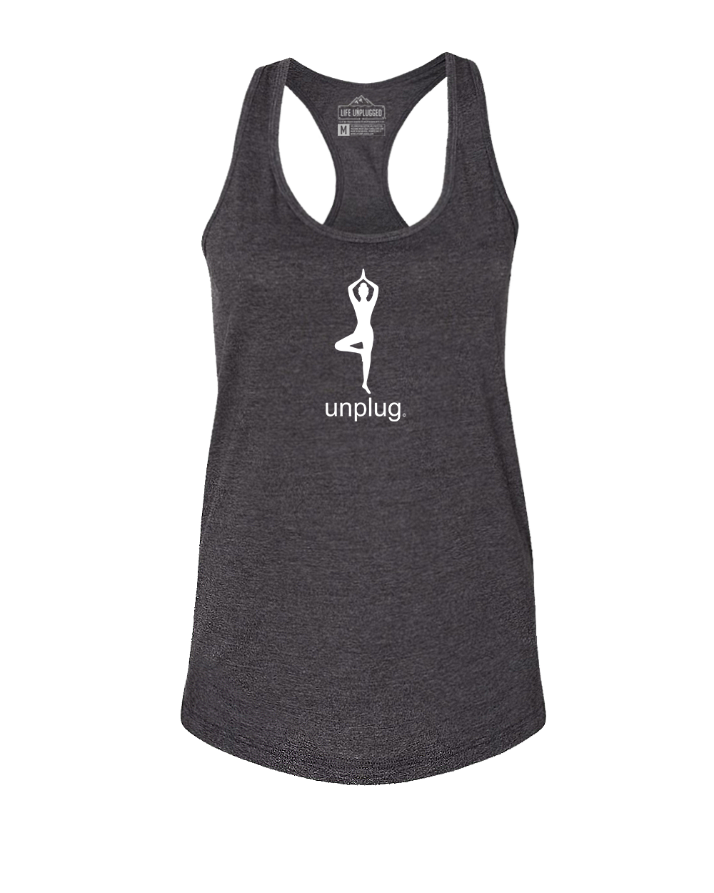 YOGA (UNPLUG) Women's Racerback Tank Top LARGE - DARK GREY HEATHER BLOWOUT