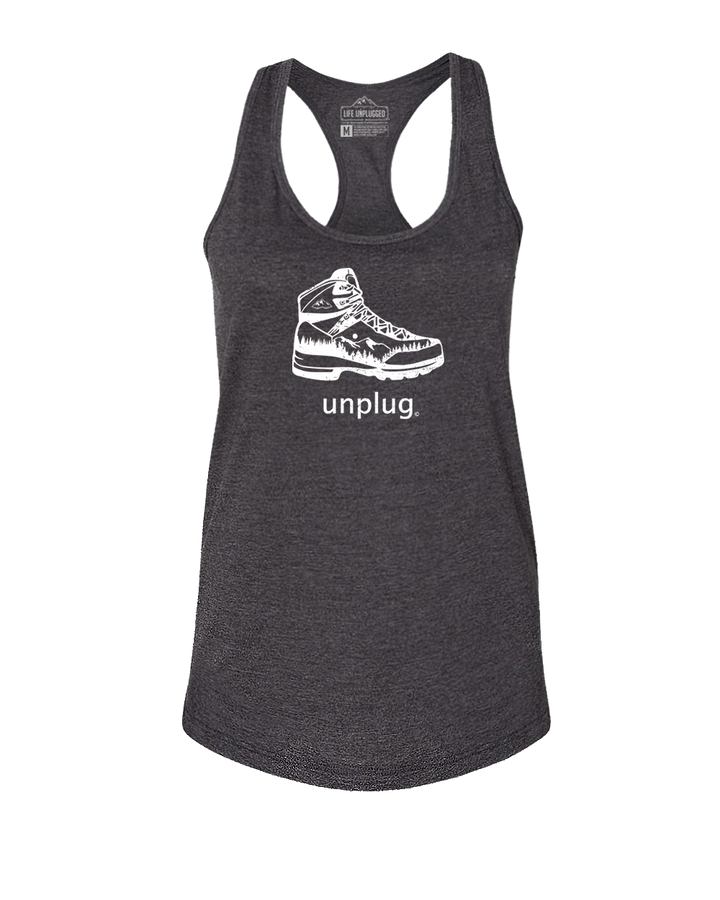 Hiking Boot Mountain Scene Women's Racerback Tank Top