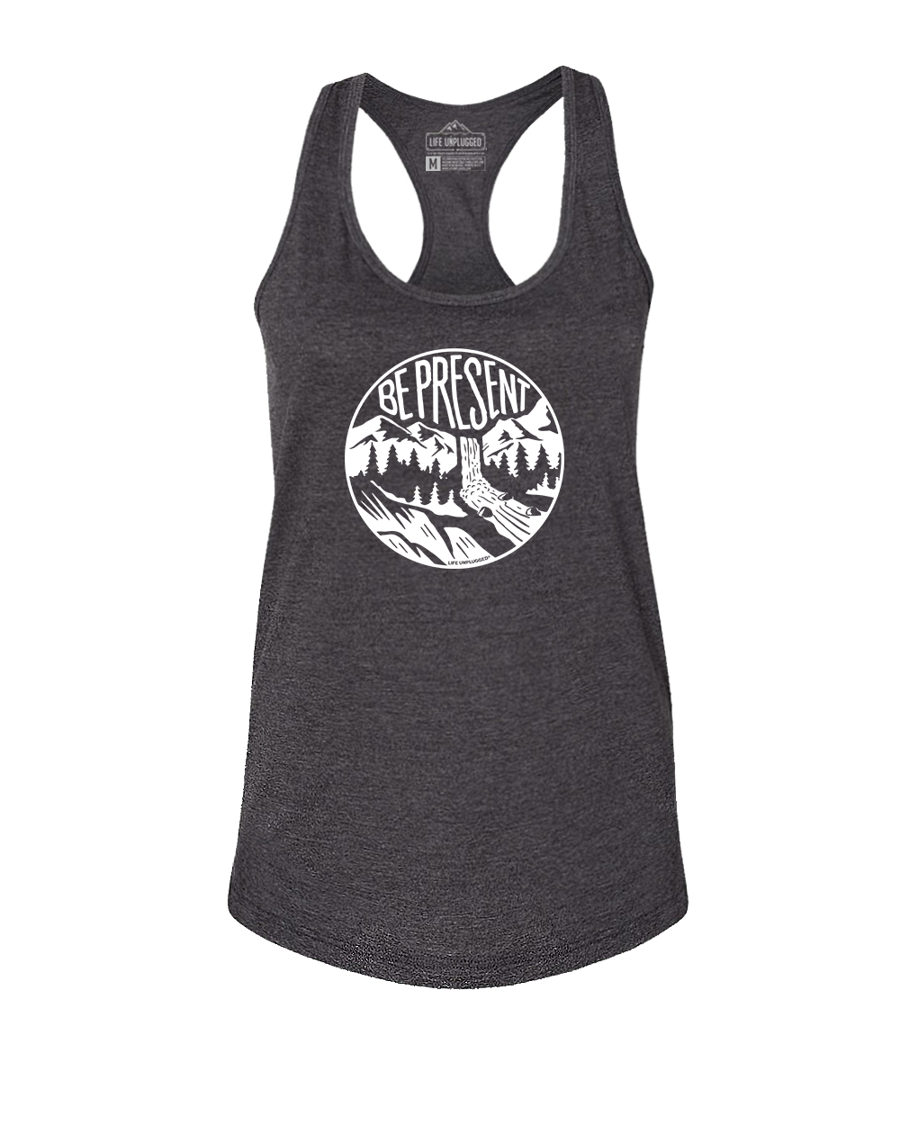 BE PRESENT WATERFALL Women's Racerback Tank Top LARGE - DARK GREY HEATHER BLOWOUT