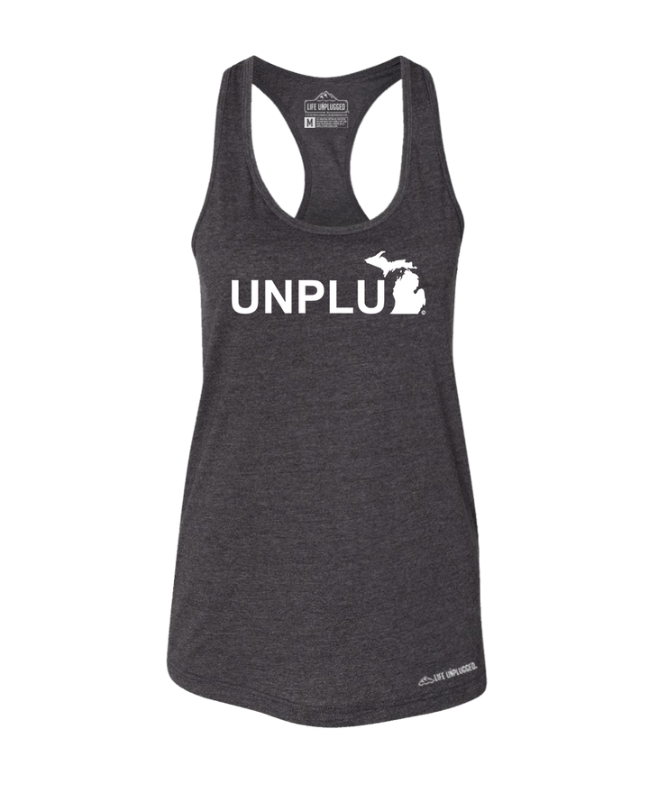 Unplug (MI) Premium Women's Relaxed Fit Racerback Tank Top - Life Unplugged