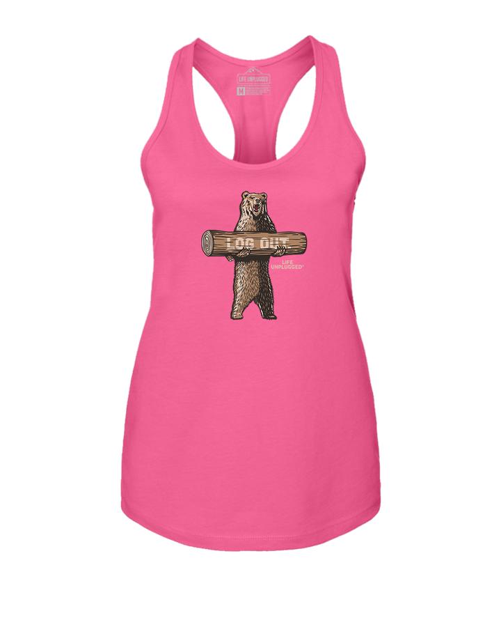 LOG OUT BEAR Women's Racerback Tank Top